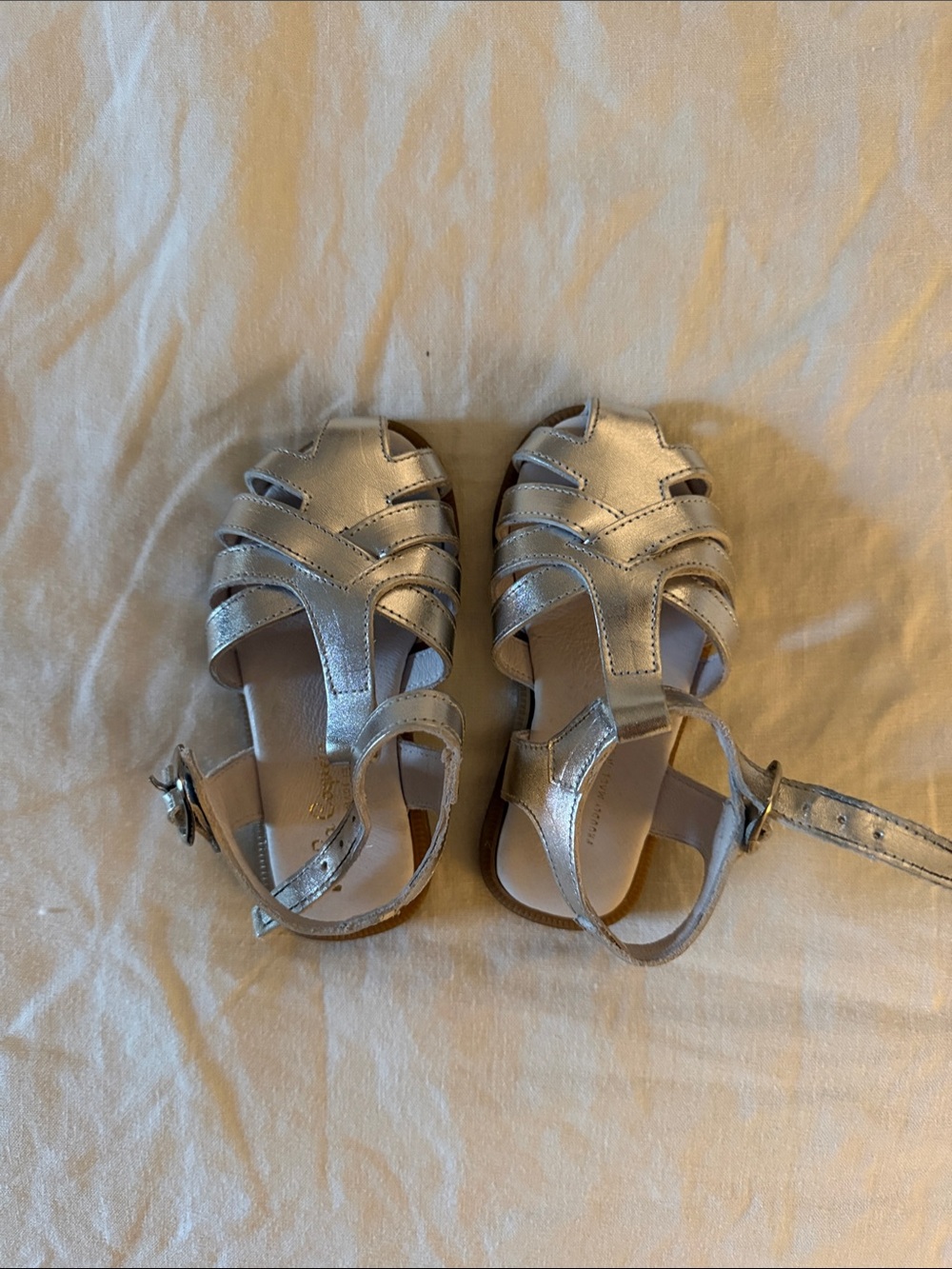 Girls Metallic Silver T-Strap Sandals